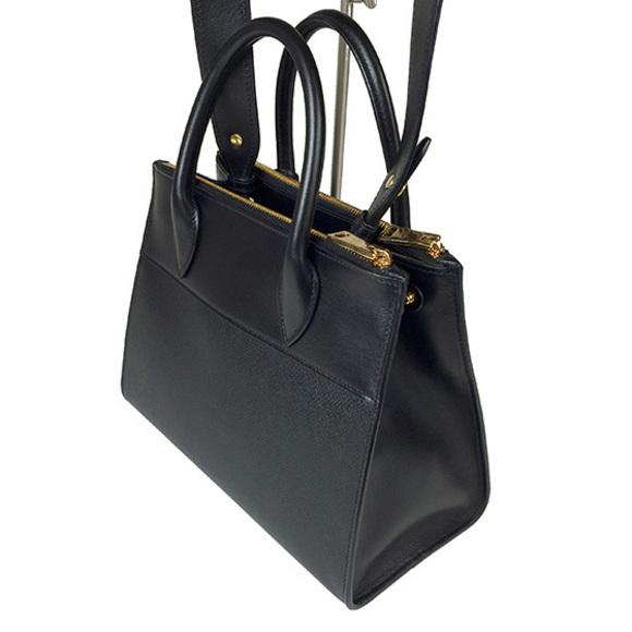 Prada Saffiano Calf Leather Paradigm Black 2way Handbag - Picture 2 of 6